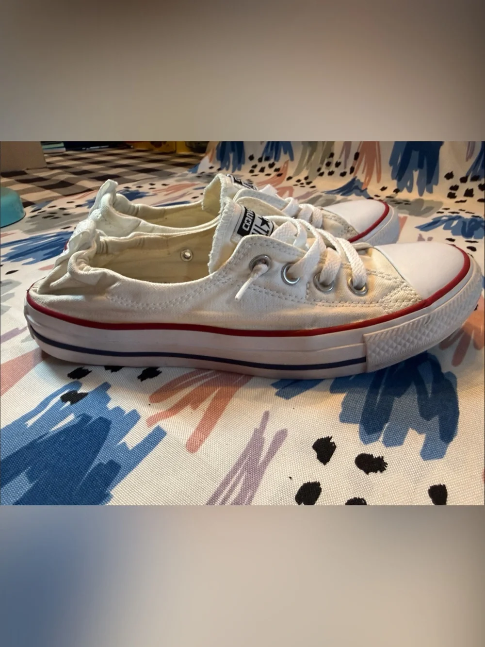 Women’s Converse All Star White Low Top Sneakers with Red Trim - Picture 5 of 9
